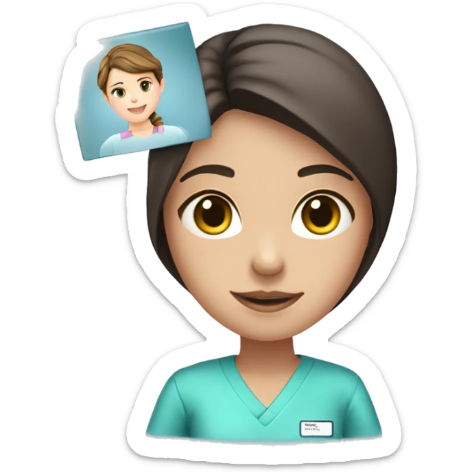 Brunette girl in pink scrubs holding an X-ray picture sticker