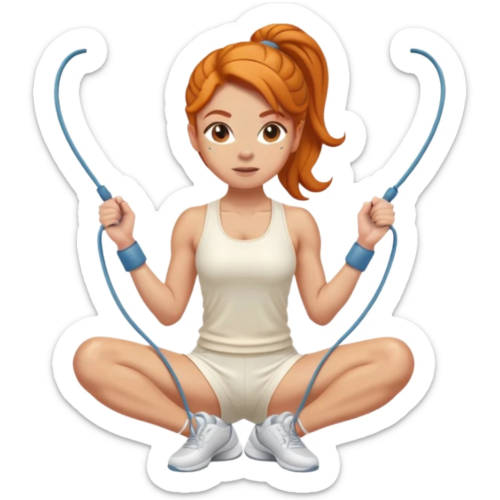Ginger gym girl jump rope middle part hair stretching cream outfit sitting sticker