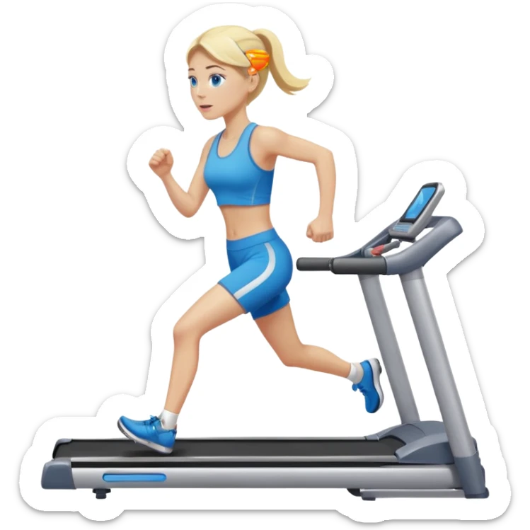 Une femme blonde yeux bleus qui cours sur un tapis de course sticker