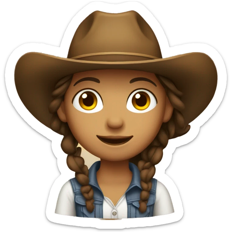 A tan girl wearing a cowboy hat with brown hair and brown eyes sticker