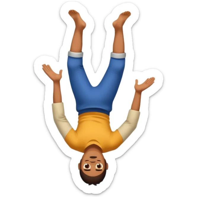apple style emoji of a man flipping head over heels as he falls past a mountain sticker