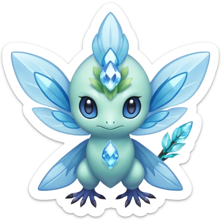 elemental icy floral ethereal glacial Axew-Rufflet-Brionne-Celebi-Pokémon-Fakémon-hybrid-creature sticker