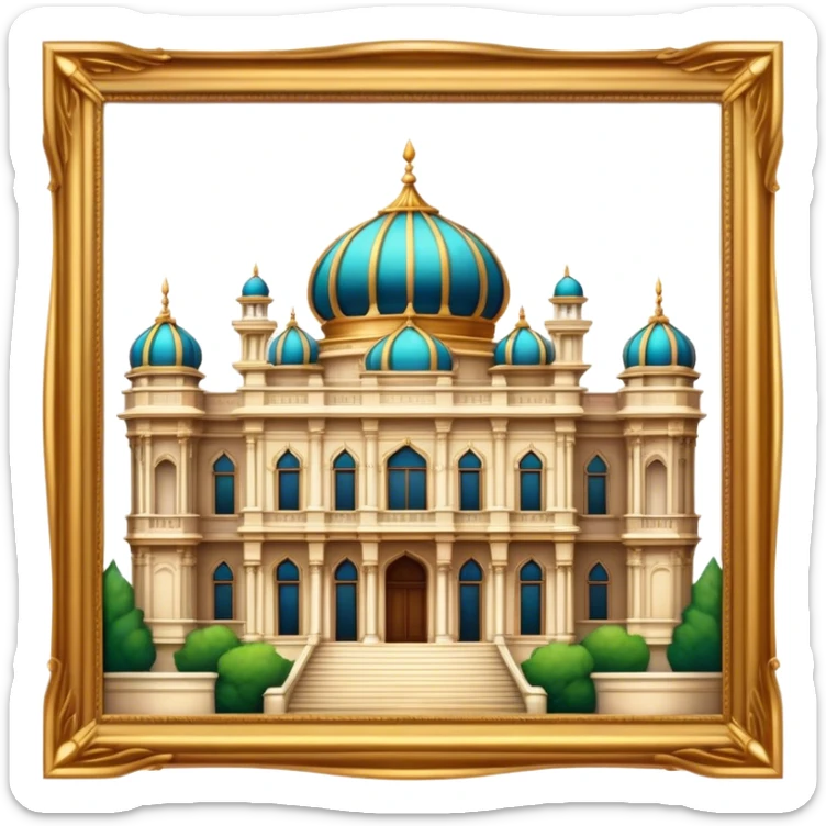 Cinematic Realistic Grand Palace Landmark Emoji, showcasing opulent palace architecture rendered with rich textures and regal, dynamic lighting. sticker