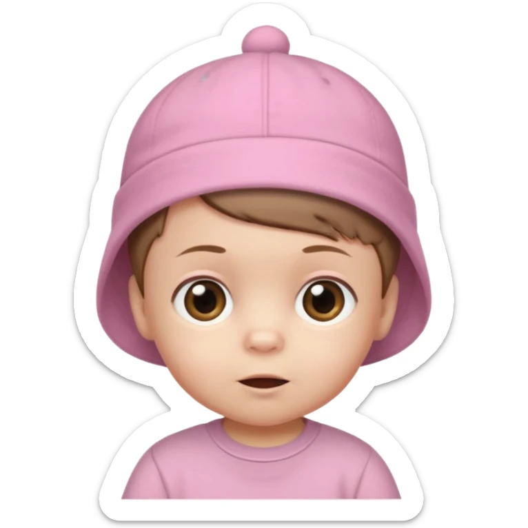 White-skinned baby, brown short hair, wearing a cap on his head, in a pink shirt for his birthday sticker