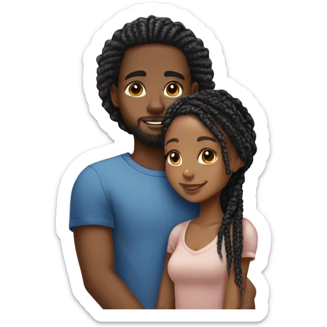 Realistic black girl with box braids and light skin boy with short curly hair and a short beard hugging sticker