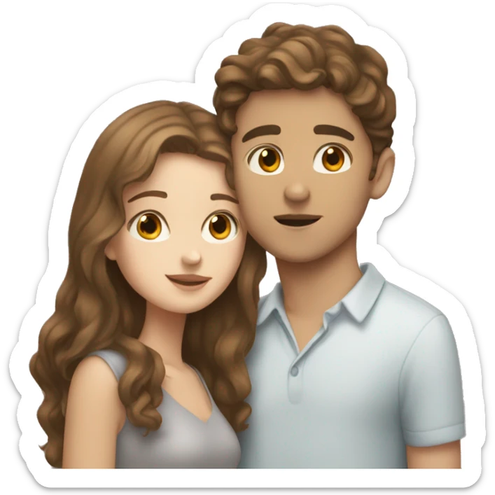 White boy with brown hair kissing a white girl with brown hair on cheek sticker
