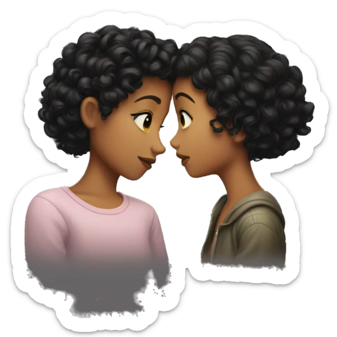 Girl with short curly black hair kissing girl with long curly black hair sticker