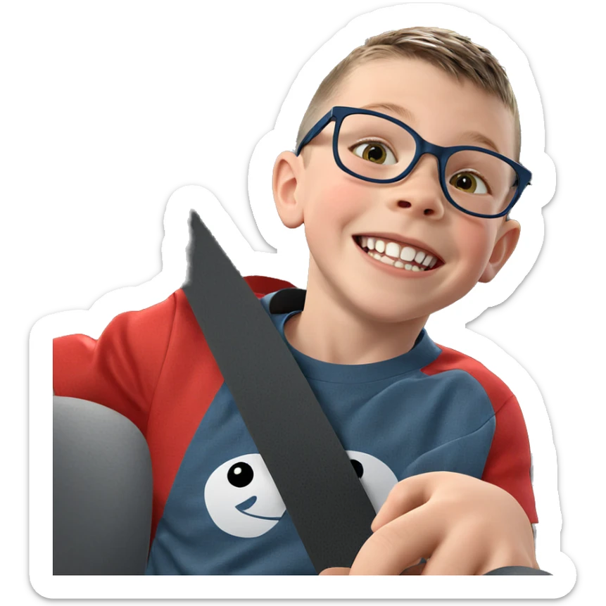 smiling boy in car interior sticker