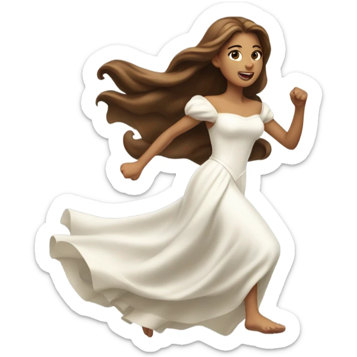 A princess with long brown hair in a white dress running  sticker