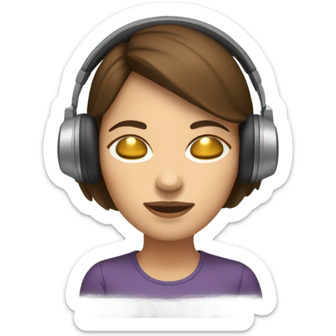 woman with brunette hair listening to music with eyes closed and headphones on sticker