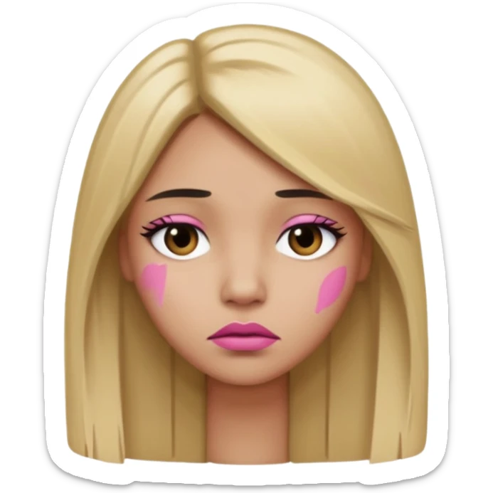 Mujer color de piel moreno claro, con cabello rubio largo, lacio y suelto, ojos negros, labios color rosita, triste  sticker