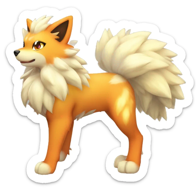 Colorful Shiny Kawaii Cute Arcanine—Vulpix-Fakémon-Pokémon full body sticker