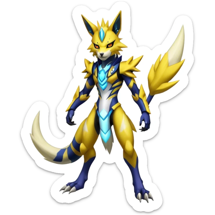  Cool Edgy Shiny Futuristic Ethereal Legendary Zeraora-Digimon-Lombax-Renamon-hybrid full body sticker