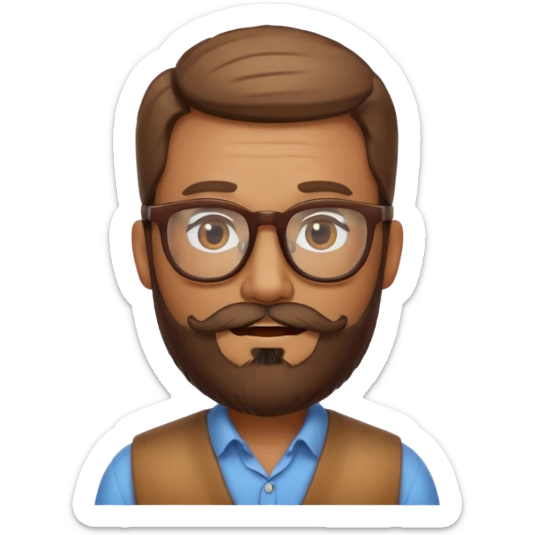create a emoji man with beard, and glasses wooded color, sunkissed skin color sticker