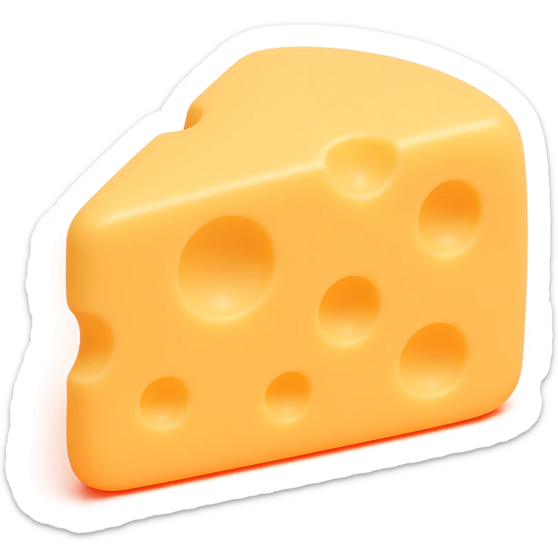 wedge of cheese in retro 90's toy style, bright orange #FF8F15, semi-transparent, soft plastic, soft and squishy texture, some cloudiness, a bit shiny, highly detailed, appealing, realistic shadow under the cheese, no background sticker