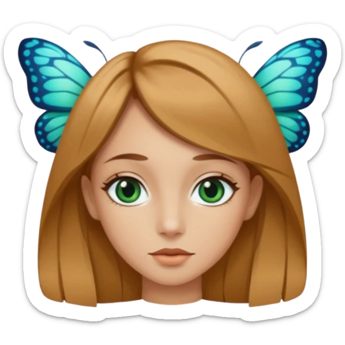 Mädchen mit dunkel-honig blonden Haaren mit einem butterfly cut und dunkel blau-grüne ocean mandel förmige schmale große enge scharfe Augen  sticker