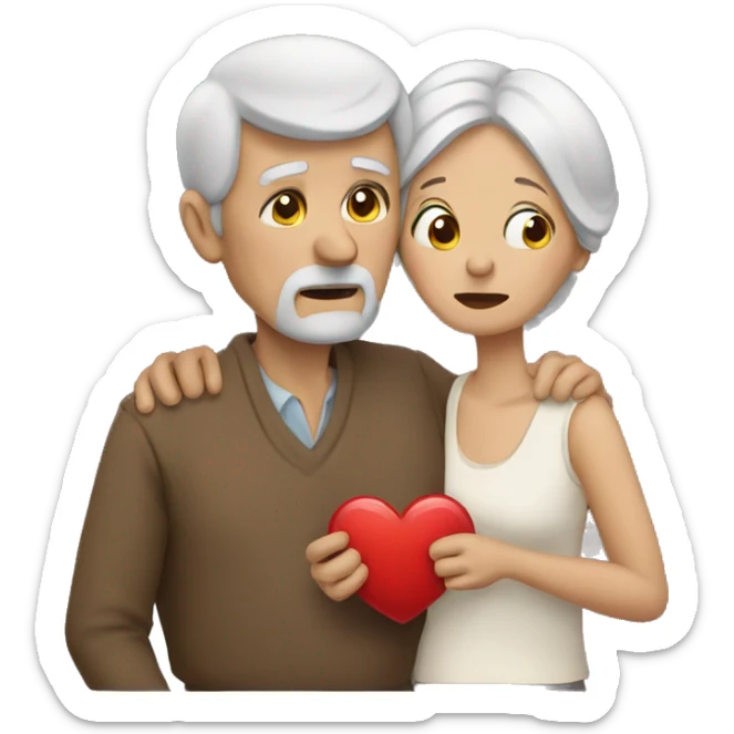 Old man and woman, but the woman is holding a broken heart sticker