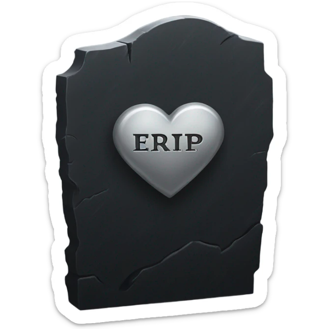 a black tombstone with the inscriptions in silver RIP and a silver heart in the center sticker