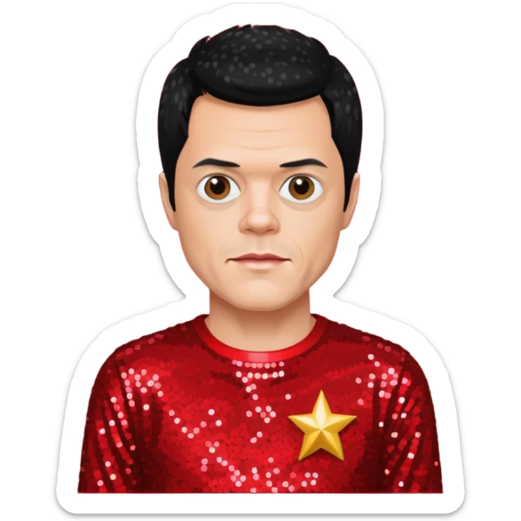 Johnny Knoxville from Jackass with black hair, red sequin outfit sticker