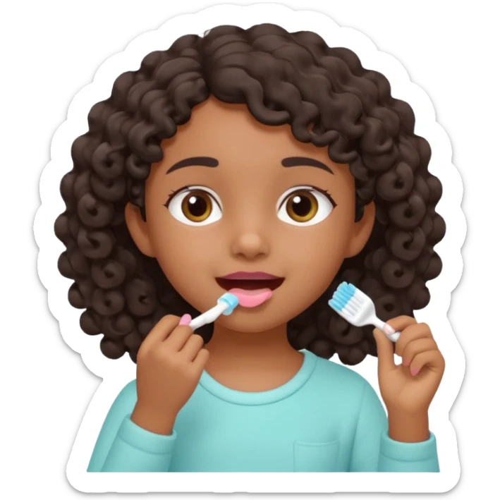 little brown girl brushing her teeth, pastel portrait, bright nourishing morning atmosphere, soft focus, isometric 3d plush sticker