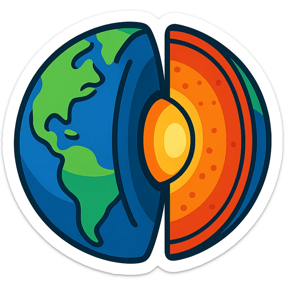 Image of the Earth with a quarter of it separated and molten layers within it visible sticker