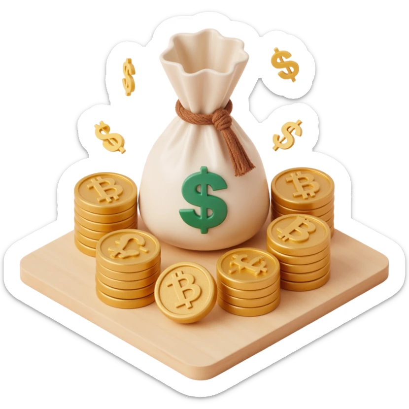 3d skeumorphic money bag sticker