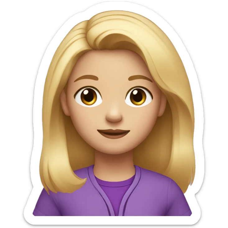 Draw a 6-year-old girl with black eyes and blonde hair, wearing a purple t-shirt and a purple jacket. sticker