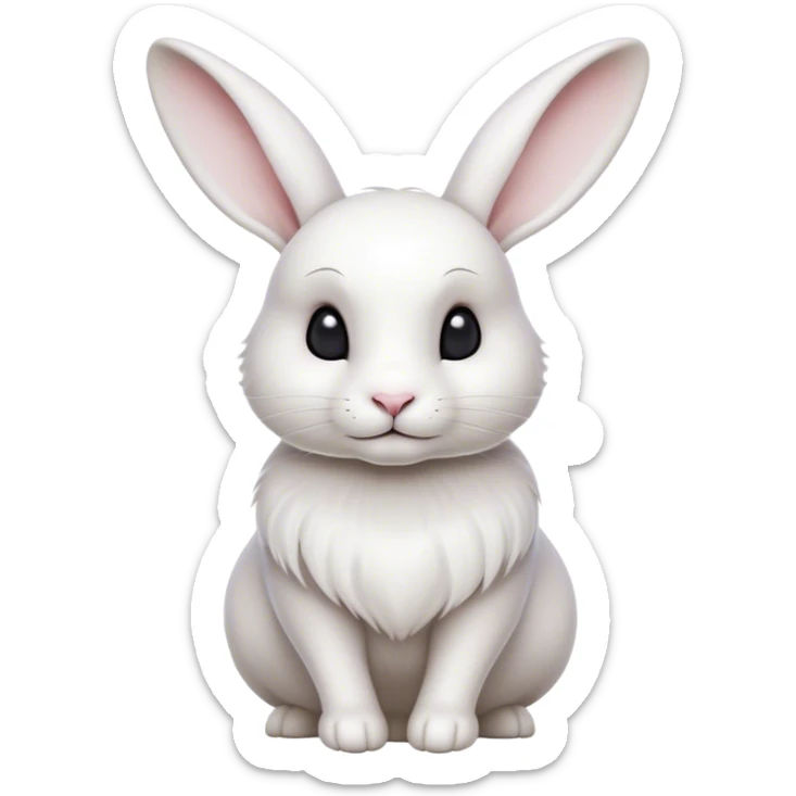 Cinematic Noble White Rabbit Portrait Emoji, Poised and regal, with a graceful, compact build and a pristine, silky white fur, long perky ears and gentle, soulful dark eyes, Simplified yet sharp and sophisticated features, highly detailed, glowing with a soft, dignified glow, high shine, intelligent and gentle, stylized with an air of refined elegance, focused and attentive, soft glowing outline, capturing the essence of a watchful and confident companion, so majestic it feels as though it could hop out of the screen with effortless authority! sticker