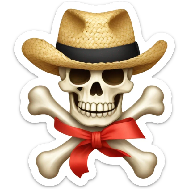 a bone-cross behind a jolly roger with a straw-hat and the ribbon of the straw hat is red sticker