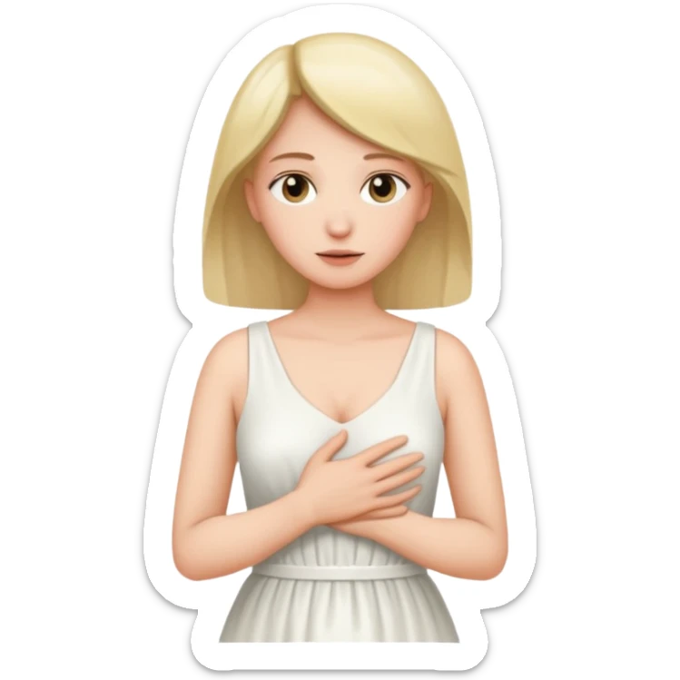 the woman holds one hand on her chest and the other on her stomach sticker