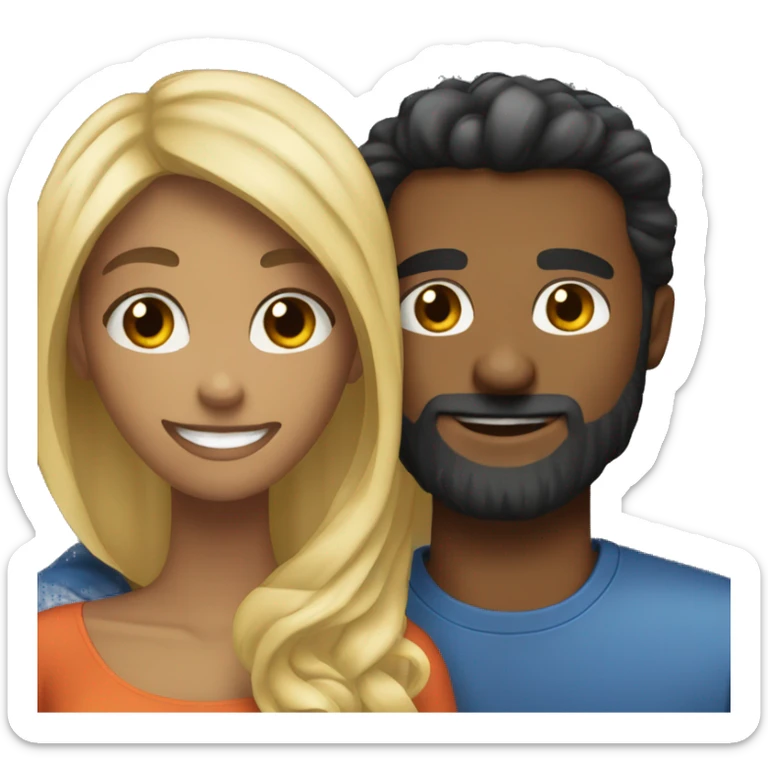 Black bearded man and blonde hair black woman happy together  sticker