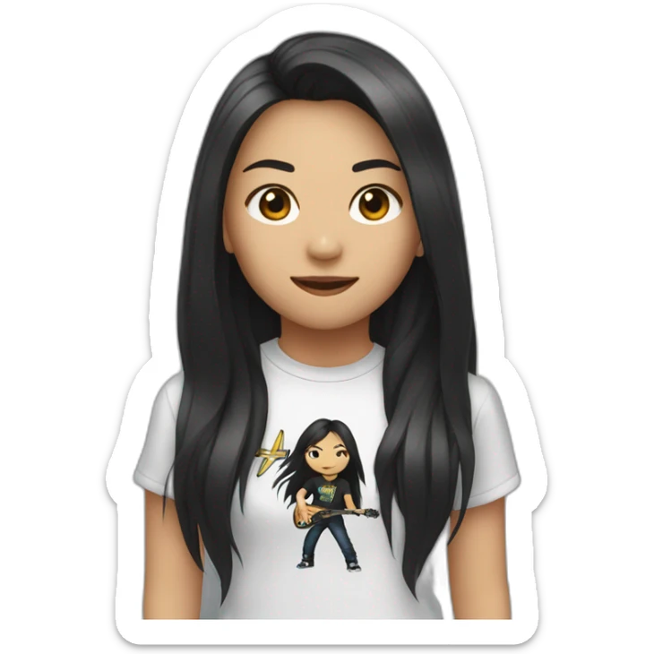 Asian girl with long hair and a Metallica t-shirt saying hi sticker