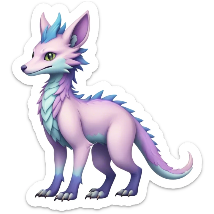 Feral Rare Fantasy cute pastel Vernid-Sergal-animal-creature-hybrid by LiLaiRa, markings, tufted ears, full body sticker