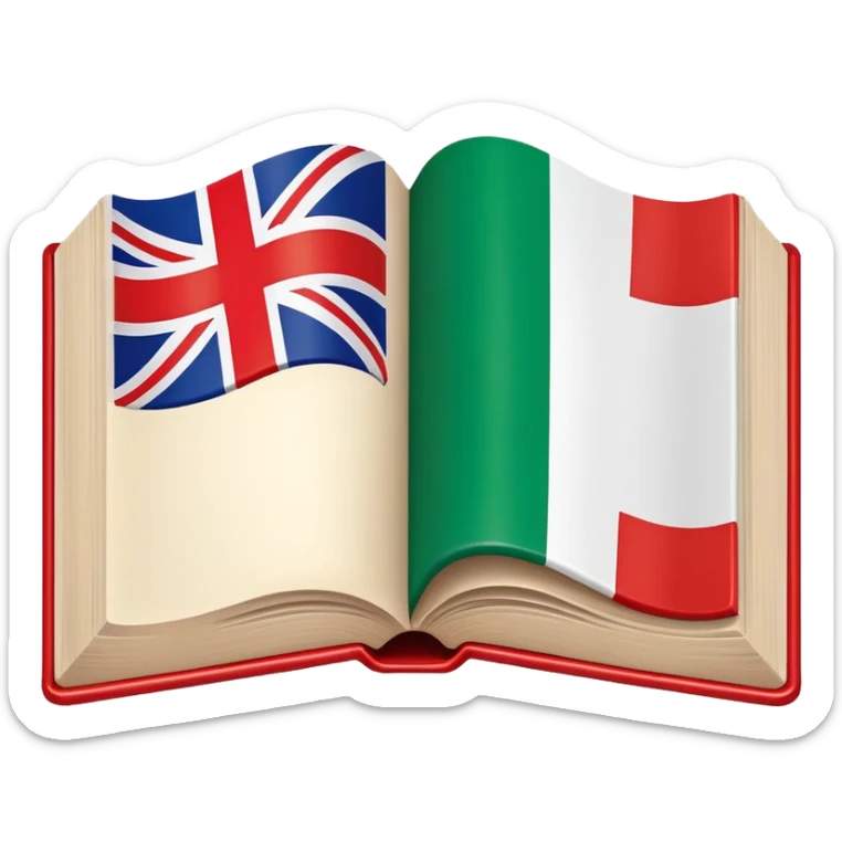 Italian to English dictionary book cover with Italian and English flags sticker