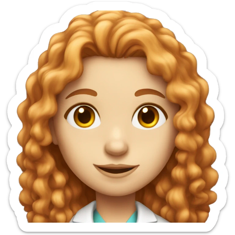 scientist girl with fair skin, long curly reddish hair and hazel eyes sticker