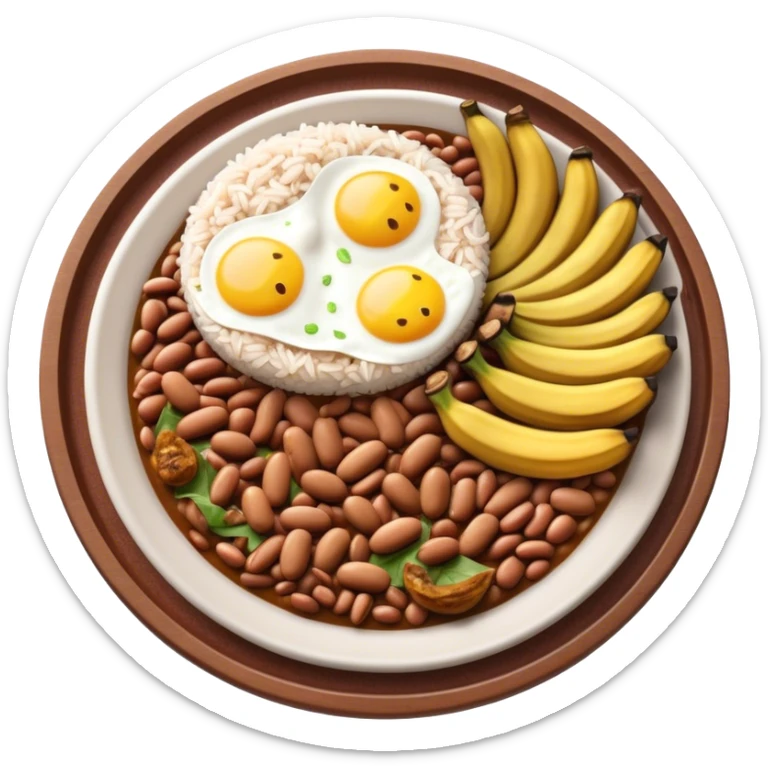 Cinematic Realistic Bandeja Paisa Dish Emoji, depicted as a hearty platter featuring beans, rice, meat, and plantains rendered with detailed textures and vibrant, robust lighting. sticker