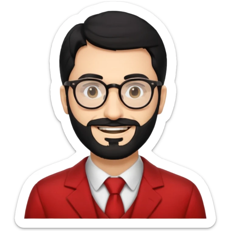 Professor in the la casa de papel TV show, with black hair and beard sticker