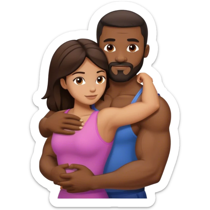 Black man with facial hair and muscles hug small brunette woman sticker