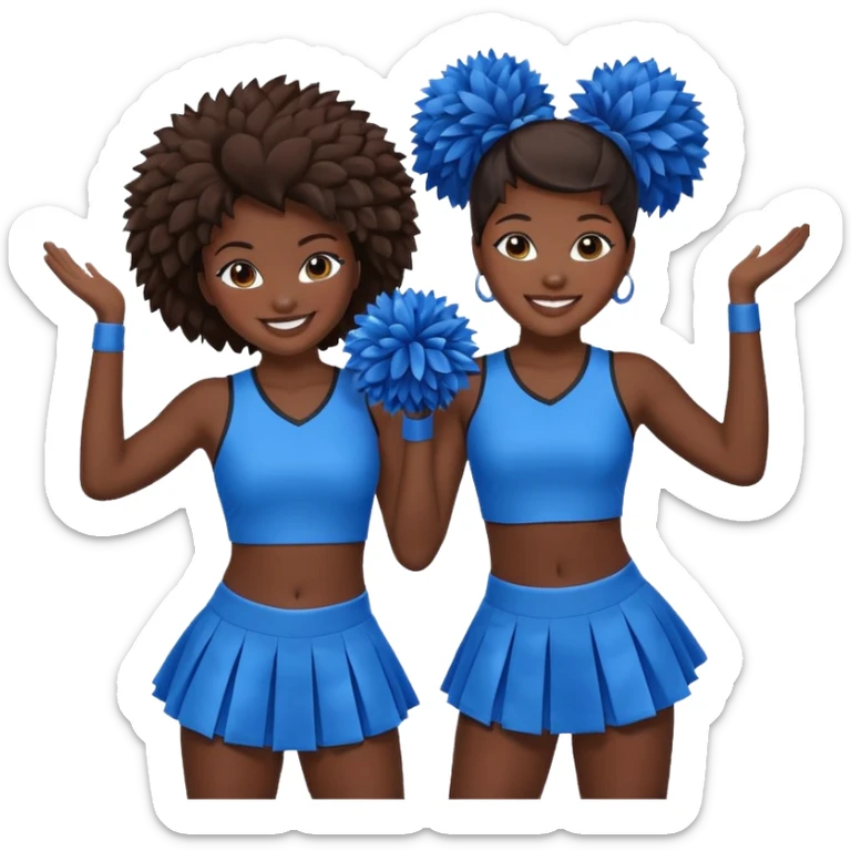 4 girls in a blue poms cheer stunt black skin, brown skin, white skin sticker