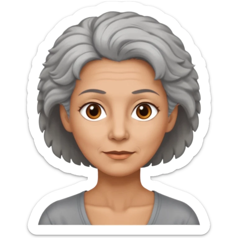 woman 50 years old, shaved grey fluffy hair, tannes skin and brown eyes sticker