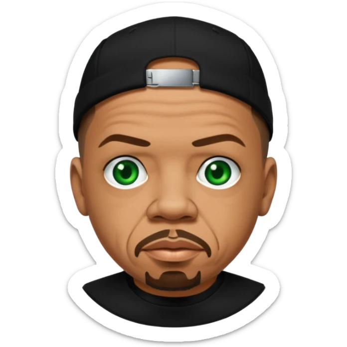 Ice T, Rapper with tan skin, green eyes, dark brown hair, black outfit sticker
