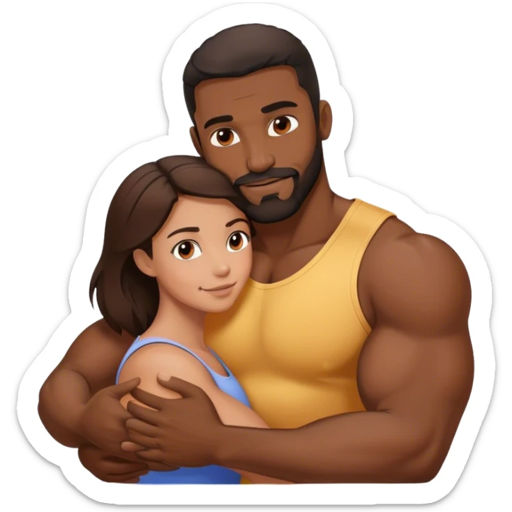 Black man with facial hair and muscles hug small pretty brunette woman sticker