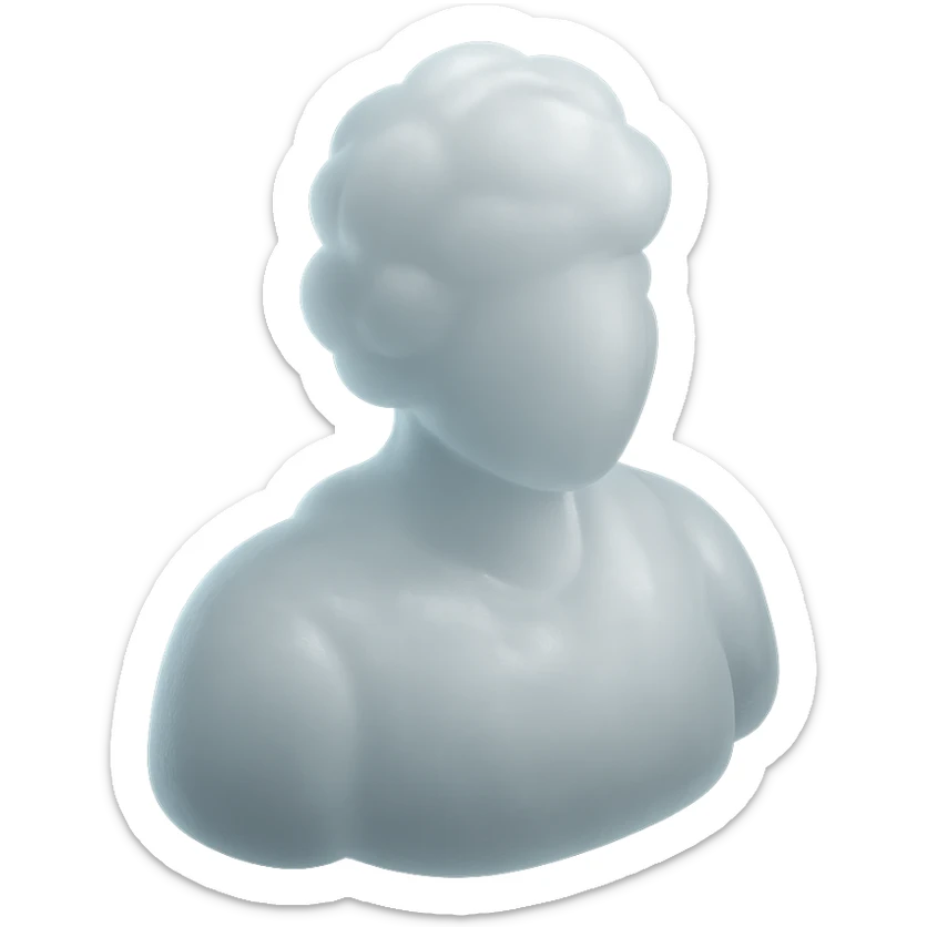 A person from the shoulders up, entirely composed of fluffy white convex clouds sticker