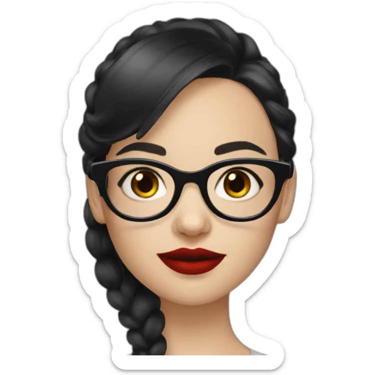A Russian girl with a dark hairstyle, red lipstick on her lips and glasses sticker