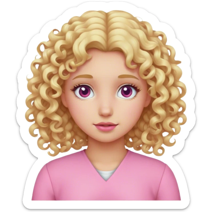 Blonde girl wearing pink with curly hair white  sticker
