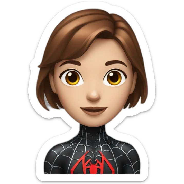 Girl with brown hair and spider-man suit and silver eyes sticker