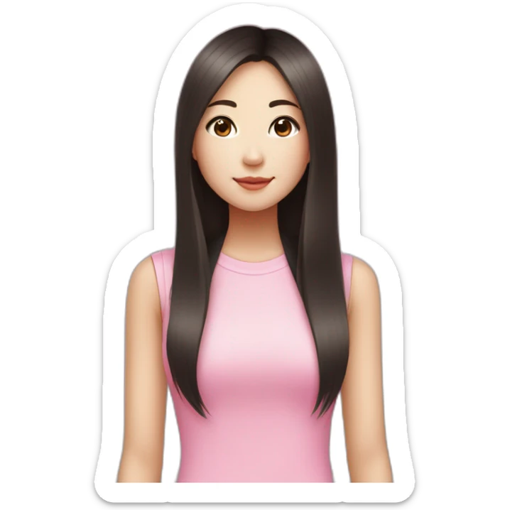 19 year old chinese american girl who likes pink with long straight dark brown hair and a round face sticker