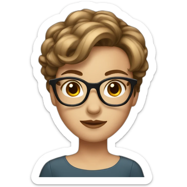 A single girl with glasses with short brown hair woth hot dress sticker