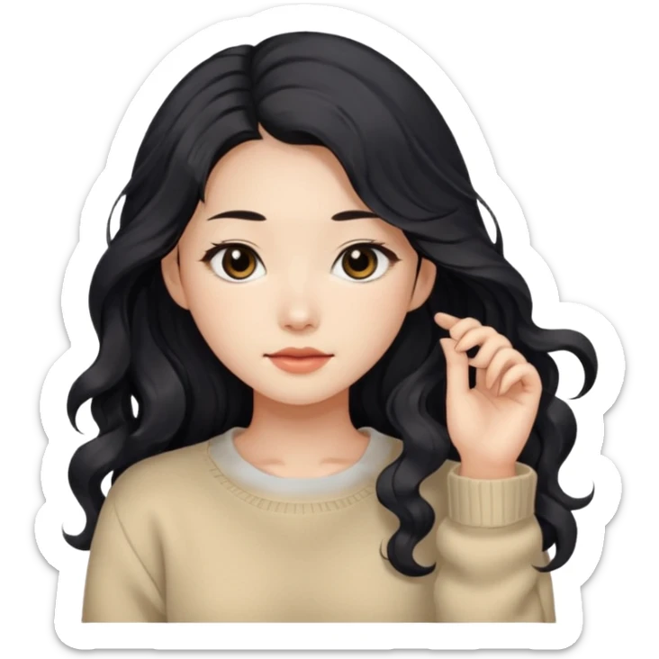 Beautiful girl,Black hair, wavy long hair,Black eyes,Chinese, beige sweater  sticker