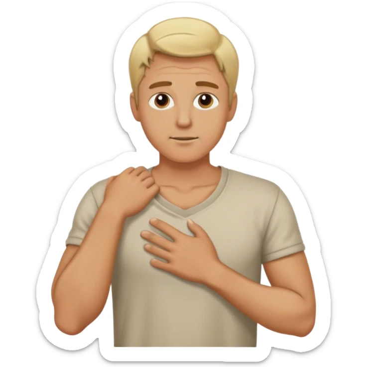 a blonde man put his one hand to the left of his chest and he wears daily outfits sticker
